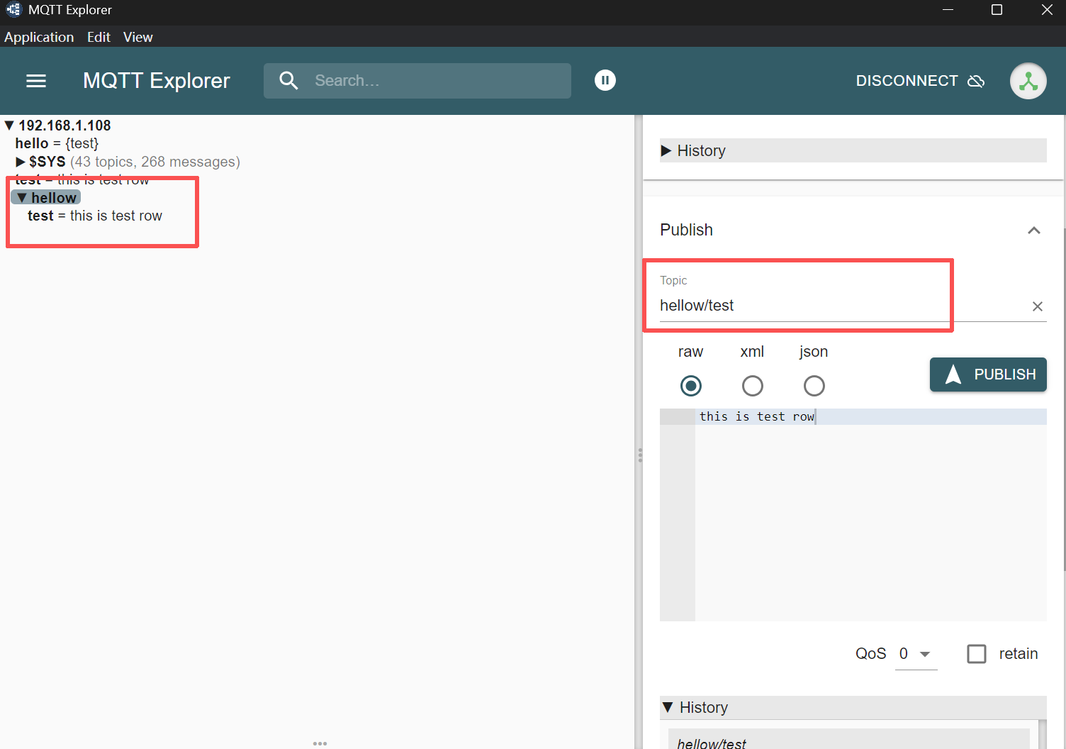 Testing MQTT with MQTT-Explorer MQTT-Explorer Test
